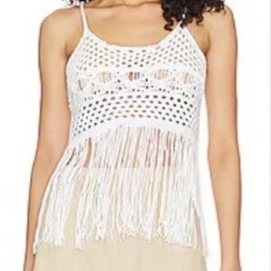NWT Steve Madden White Crochet Fringe Tank Top Medium